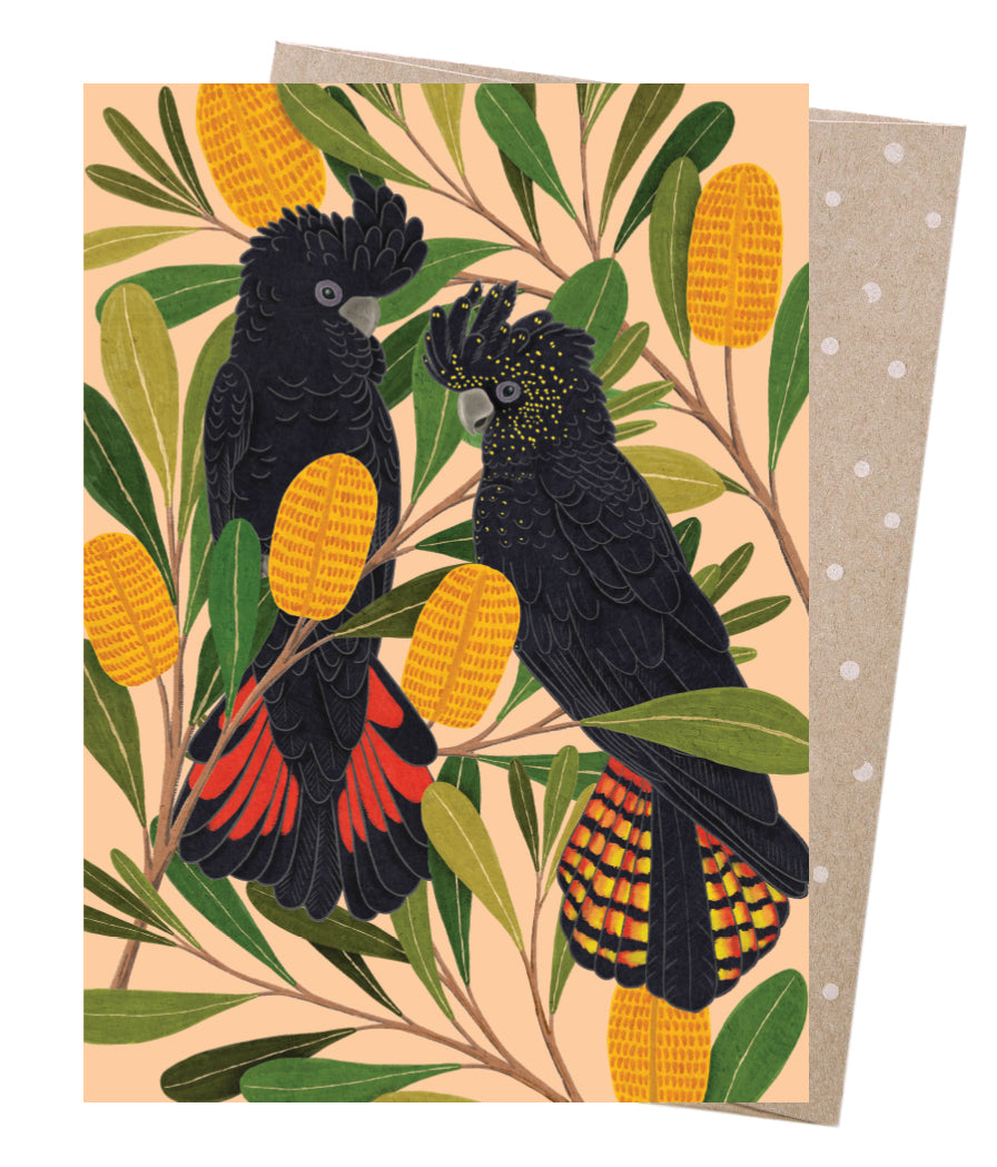 Greeting Card - Cockatoos and Banksias - Dot and Frankie