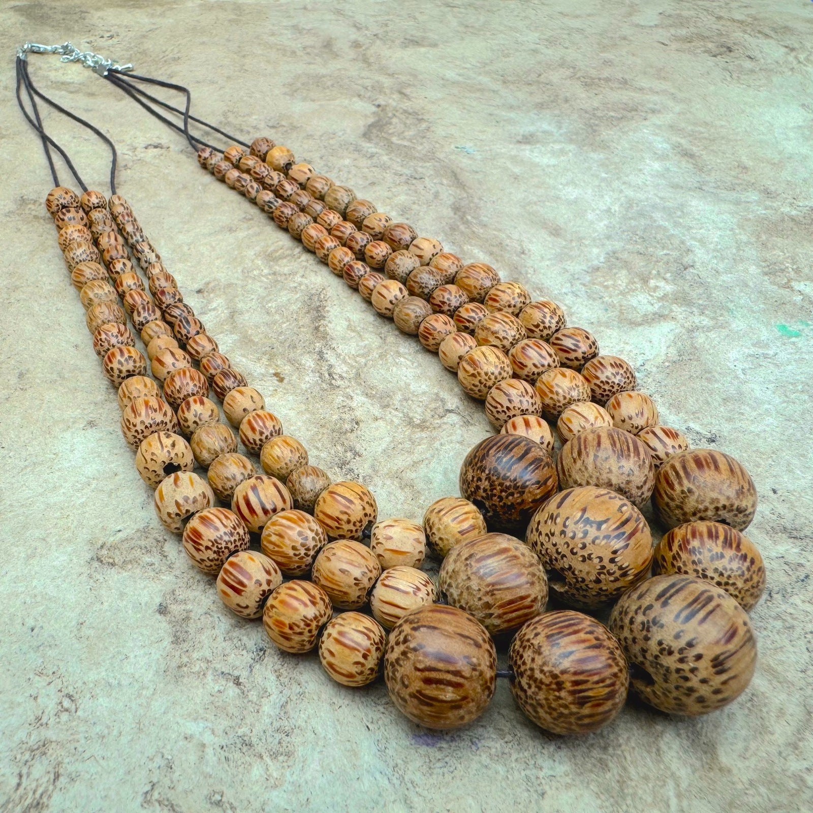 Matilda Triple Strand Spheres Necklace - Natural - Dot and Frankie