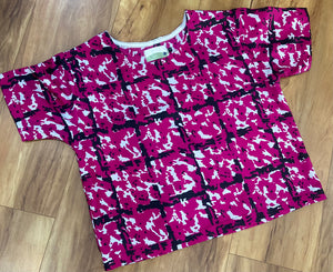 Nova Vintage Fabric T-shirt - Pink with black and white squiggles