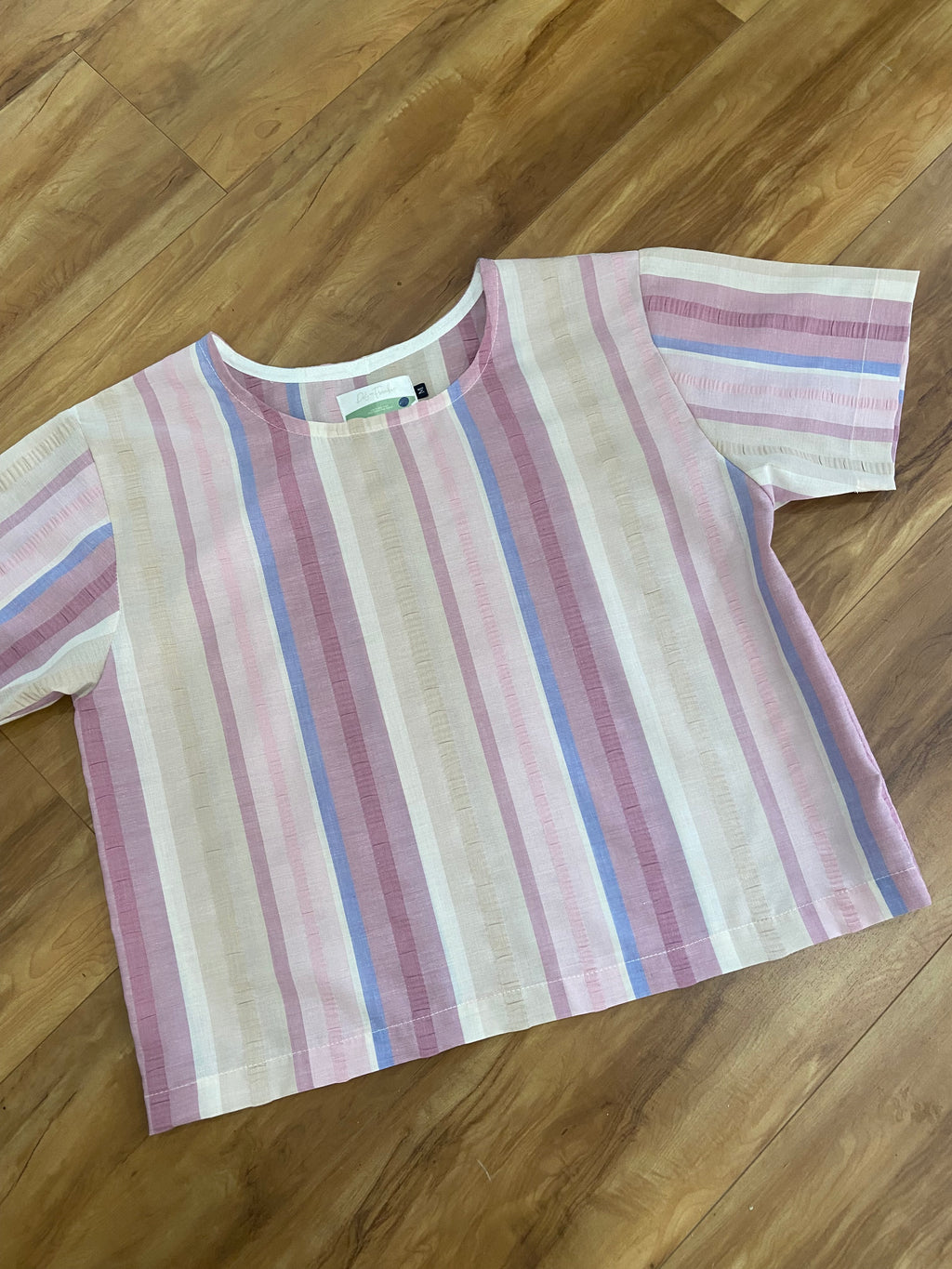 Nova Vintage Fabric Box Top - Pastel stripe with seersucker