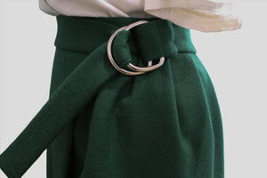 Sally Tulip Midi Wrap Skirt - Emerald Green Wool