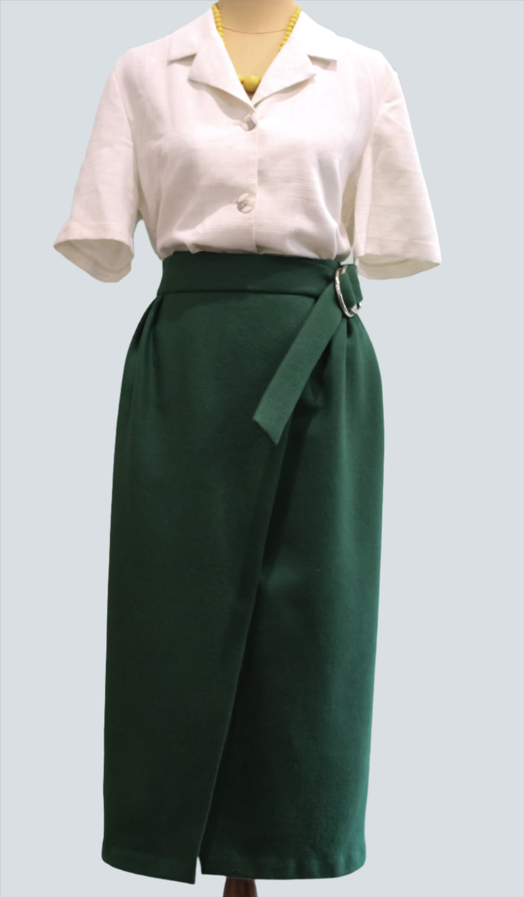 Sally Tulip Midi Wrap Skirt - Emerald Green Wool